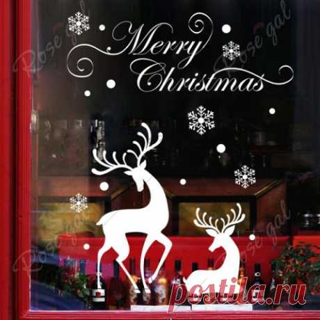 White Christmas Reindeer Removable Glass Window Wall Stickers | RoseGal.com