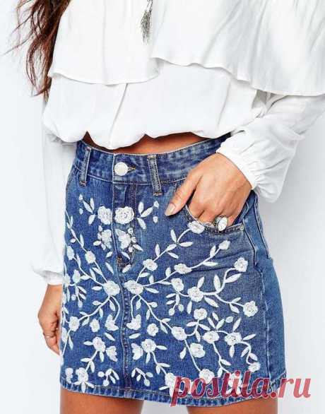 Джинсовые мини со спорной вышивкой, asos Модная одежда и дизайн интерьера своими руками
