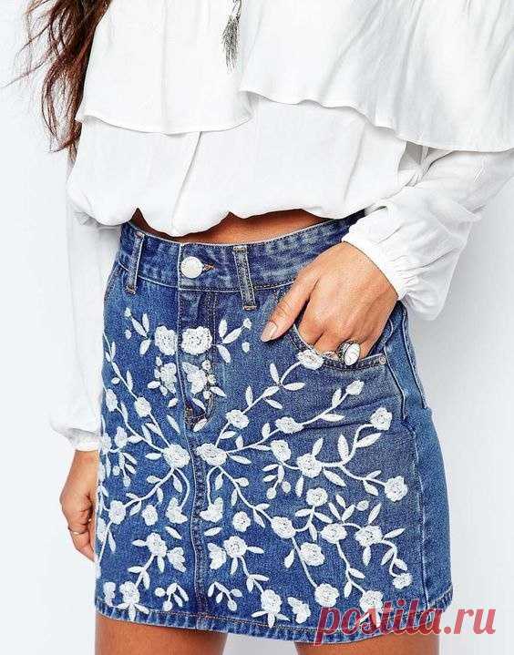 Джинсовые мини со спорной вышивкой, asos Модная одежда и дизайн интерьера своими руками