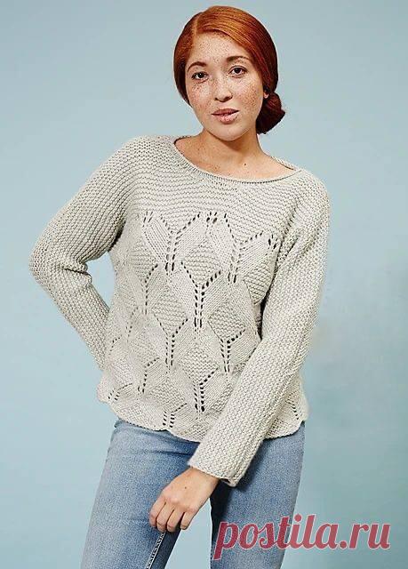 Джемпер спицами узором из крупных ромбов