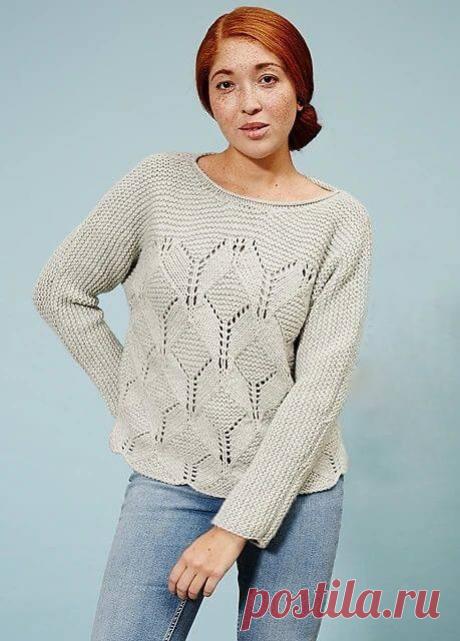 Джемпер спицами узором из крупных ромбов