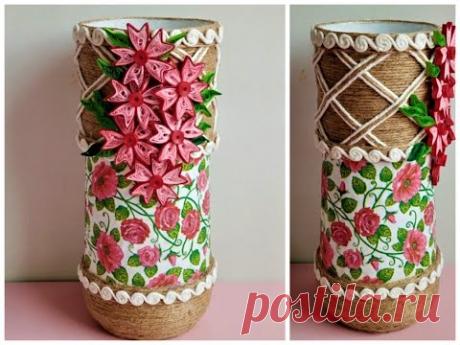 VAZA din sfoara, quilling si decoupage - VASE of string, quilling and decoupage
