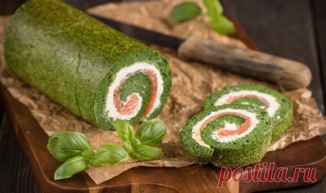 Рулет из шпината с форелью и сливочным сыром