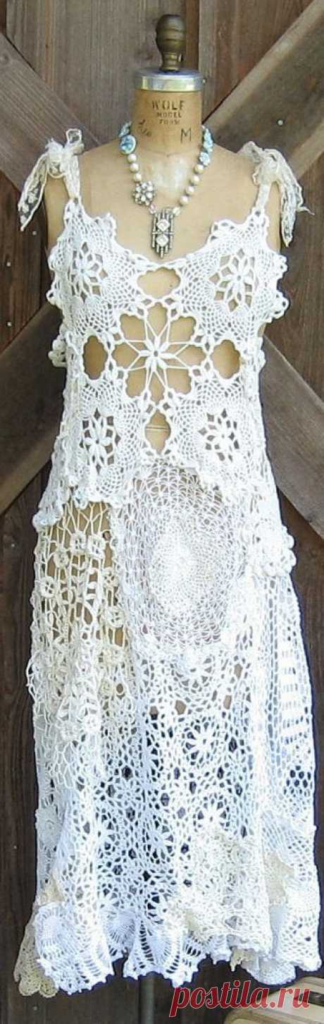 Dress vintage crochet lace doilies ooak