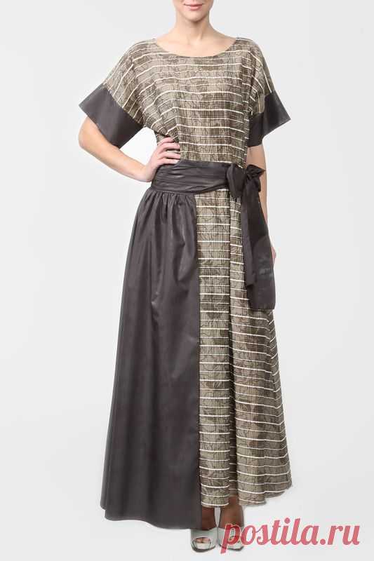 Купить Платье с кушаком Adzhedo 40506 ХАКИ, ПОЛОСА, ЦВЕТЫ со скидкой в интернет-магазине kupivip.ru - распродажа