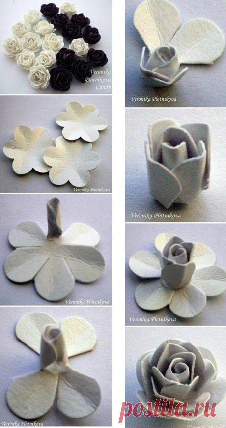 paper roses DIY :: xLaurieClarkex-- though these are paper it is still an excellent tutorial on using a quick 6-petal cutter method for roses - a set of 6 sizes is usually less than $10, you just cut the notches into the center with a cutting wheel :-)