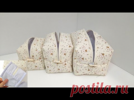Type1 Boxy Pouch Pattern Sewing กระเป๋าเครื่องสำอาง เย็บกระเป๋าผ้า How to sew Cosmetic makeup bag 25