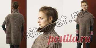 Стильное пончо спицами. Модная модель свободного пончо для женщин с бесплатным описанием и схемой вязания. Вам потребуется: 400 (450) грамм светло-коричневой пряжи LANGYARNS MILA
