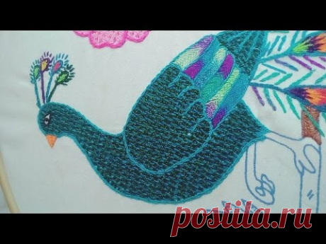 PASO A PASO EN PAVO REAL CUERPO- COMO BORDAR UN PAJARO *Bordando Con Estilo*