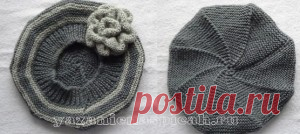 Простой берет вязаный спицами с клинышками.