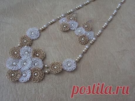 Gentle.Crochet Necklace Set.Custom Jewelry. Lace Jewelry. Geometric Jewelry…