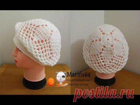 How to crochet spring flower beret hat free pattern tutorial by marifu6a
