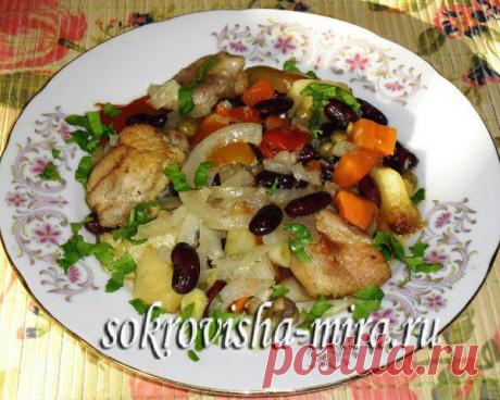 Курица, запечённая с фасолью |