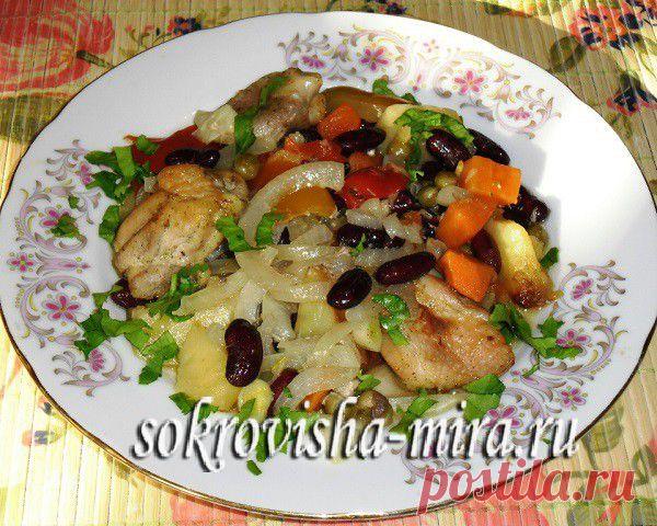 Курица, запечённая с фасолью |