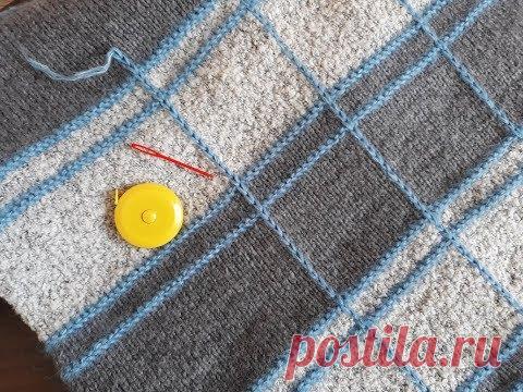 Полосатый кардиган спицами. Часть 11. Вышиваем вертикальные полоски.