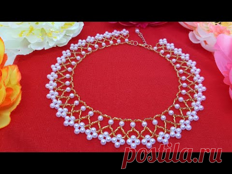Жемчужное ожерелье/Жемчужное колье/Колье из бусин/Beaded necklace/PEARL necklace/Pearl collar