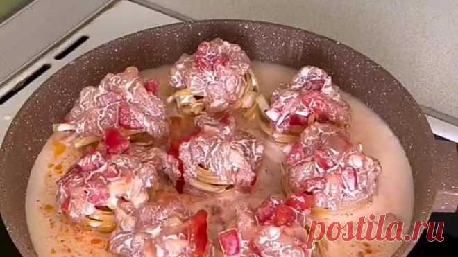 Макароны-гнёзда с нежным куриным фил