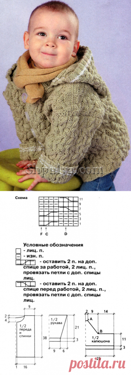 www.SHPULYA.com - Вязаное детское пальто с капюшоном спицами