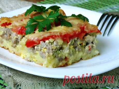 Картофельная запеканка с мясным фаршем и овощами