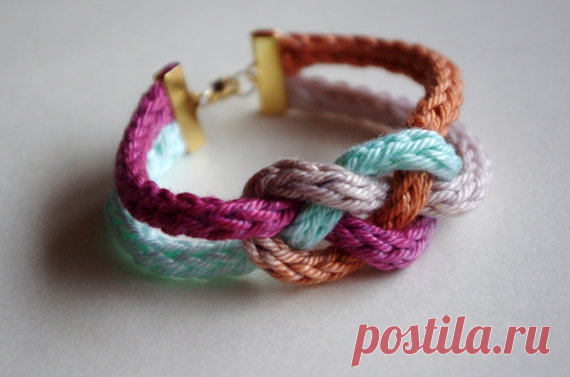 Hand Dyed Crochet Tube Color block Knot Bracelet от NikalaJayne