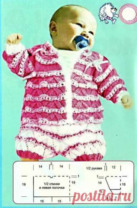 Вязаный ажурный костюм для новорожденного. Возраст 6-9 месяцев. - Вязание комплектов и комбинезонов для новорожденных - Вязание малышам - Вязание для малышей - Вязание для детей. Вязание спицами, крючком для малышей