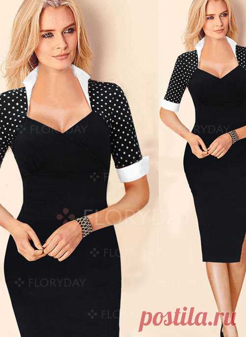 Floryday - Cotton Blends Polka Dot Half Sleeve Knee-Length Elegant Dresses (01955090984)
