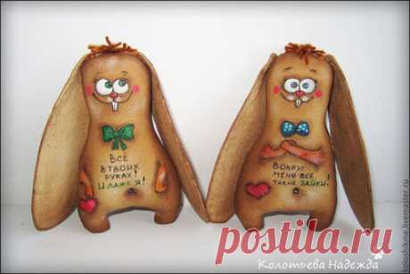 Купить Ушастый Зай (позитивный) - коричневый, кофейный, кофейная игрушка, кофейная тема, позитив