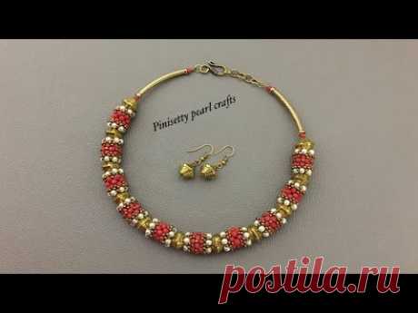 Dazzling Beaded Beads/Necklace &amp; Earrings/Beaded Jewelry making Tutorial/bend pipes beaded necklace.