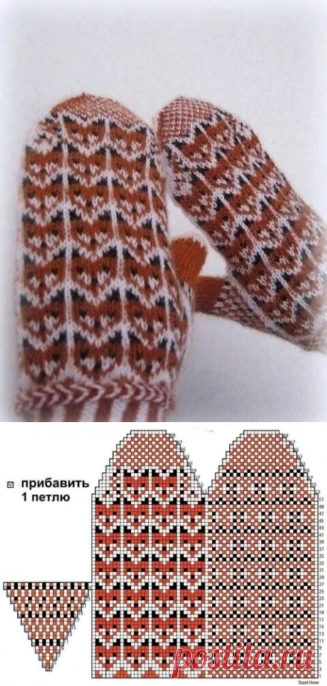 Варежки спицами жаккардовым узором