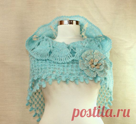 Coral Blue / Crochet Shawl Scarf Wedding Bridal Shrug от lilithist