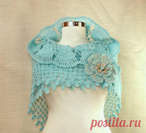 Coral Blue / Crochet Shawl Scarf Wedding Bridal Shrug от lilithist