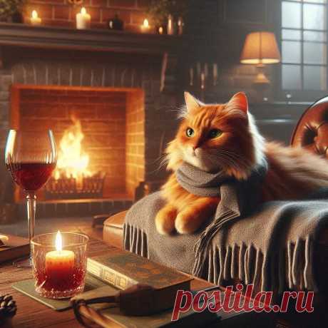 Уютный вечер: кошка, вино и тепло домашнего очага в цифровом искусстве. Картинка из нейронной сети Dalle-3 - Dalle примеры промтов - Форум ИИ о нейросетях - Yes Ai