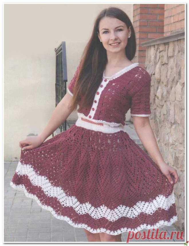 Вяжем крючком платье с юбкой 
