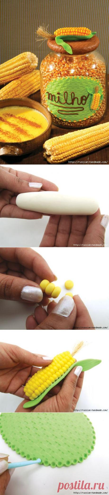 Кукуруза из полимерной глины для декорировния баночки