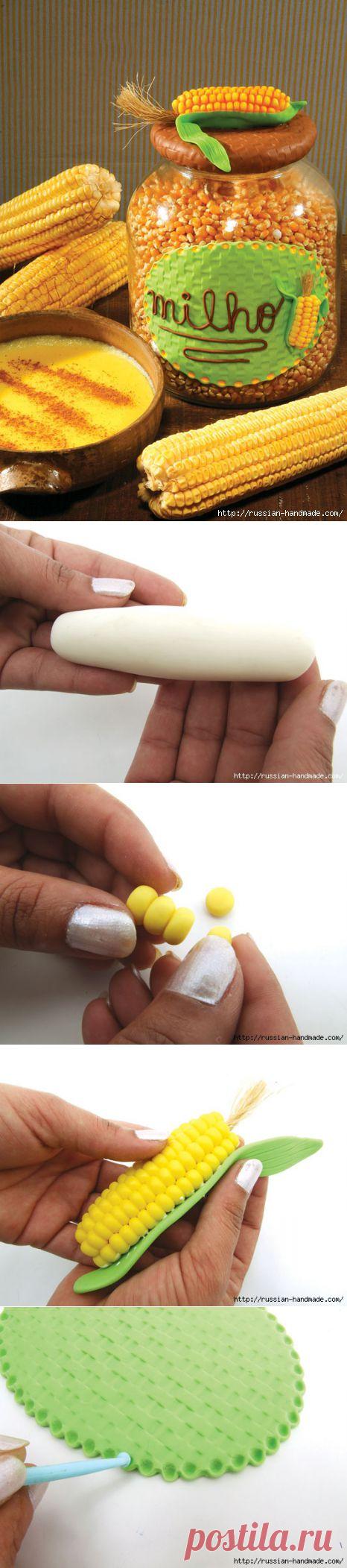 Кукуруза из полимерной глины для декорировния баночки