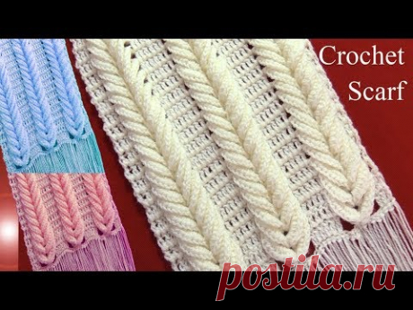 Bufanda chalina en punto espigas de trigo en relieve tejido a crochet tallermanualperu