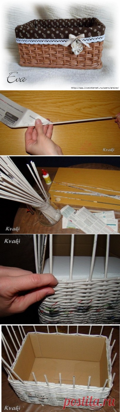 Плетение из газет. Как крутить трубочки и оплетать коробку.