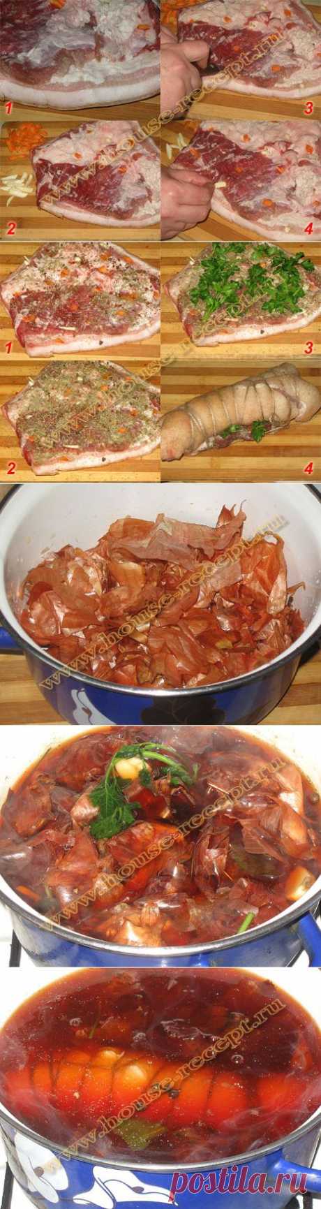 Сало отварное в луковой шелухе. | Ваши любимые рецепты