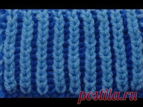 Английская резинка из пряжи двух цветов. Вязание спицами