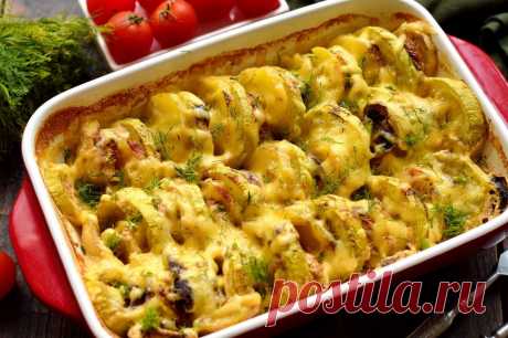 Кабачки с картофелем и грибами в духовке
