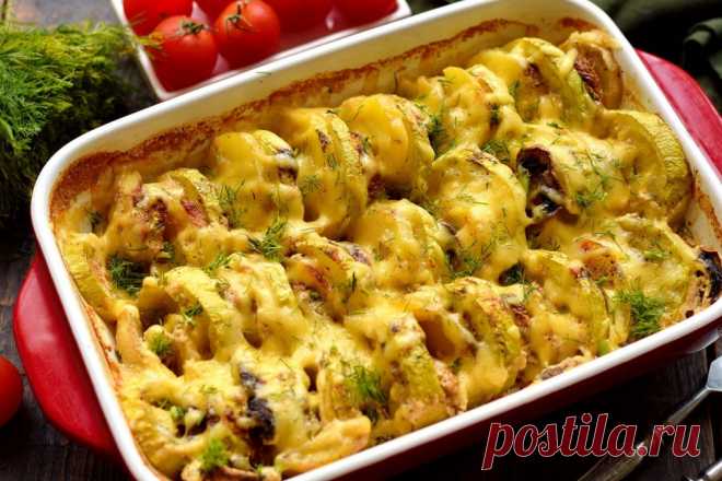 Кабачки с картофелем и грибами в духовке