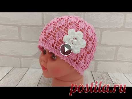 Ажурная, летняя детская шапочка крючком. На 6-9 месяцев/crochet baby hat/gehäkelte Babymütze Ссылка на МК ЦВЕТОЧКА: Ссылка на интернет магазин:...