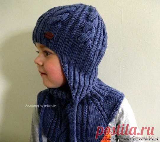 Детская шапка спицами на ребенка 3-5 лет.