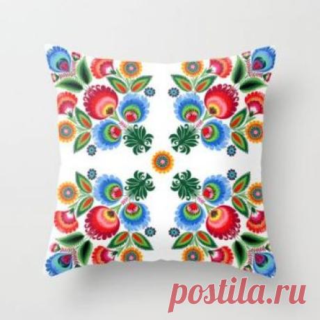 Polish Folk Pattern Throw Pillow by bachullus - $20.00