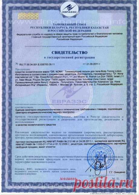 Доктор НОНА(Dr.NONA): Сертификаты на продукцию!