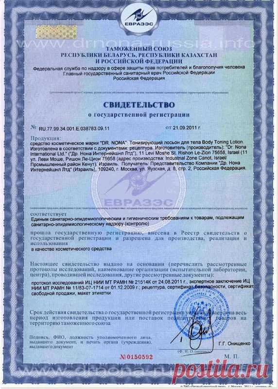 Доктор НОНА(Dr.NONA): Сертификаты на продукцию!