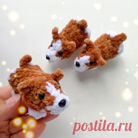 PDF Корги крючком. FREE crochet pattern; Аmigurumi toy patterns. Амигуруми схемы и описания на русском. Вязаные игрушки и поделки своими руками #amimore - собака породы корги, пёс, плюшевая собачка, маленький щенок из плюшевой пряжи, пёсик.
