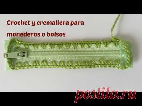 Crochet sobre cremallera, para monedero a crochet - YouTube