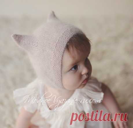 Шапочка Kitty Cap из ангоры для малыша спицами - Modnoe Vyazanie ru.com