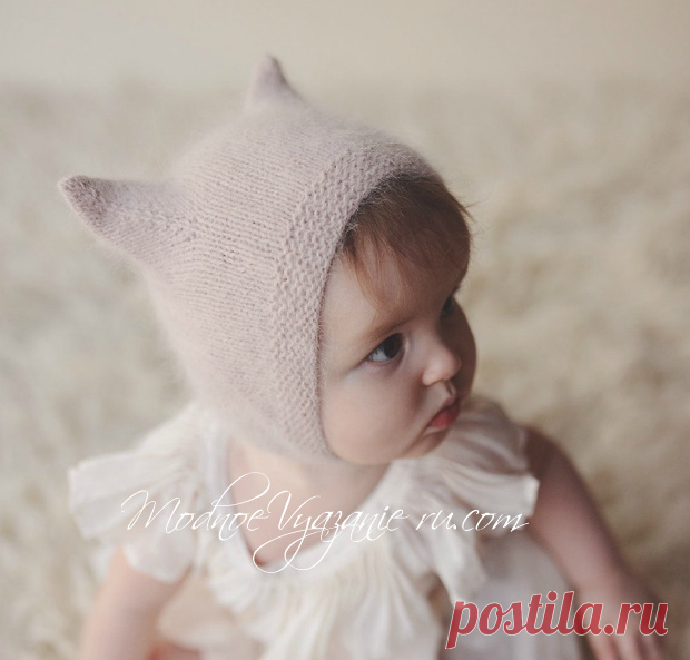 Шапочка Kitty Cap из ангоры для малыша спицами - Modnoe Vyazanie ru.com